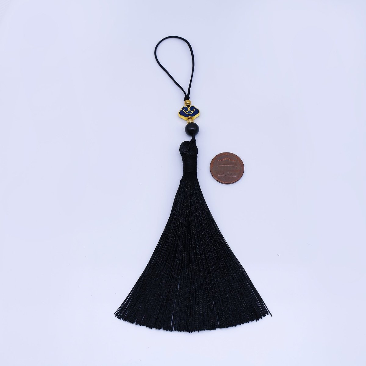 Black Silk Tassel with Onyx Beads Accent Decorative Pendant for Fringe Jewelry Accessories Z1492