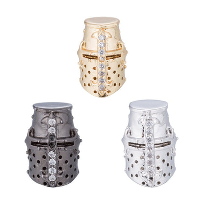 Black, Silver, Gold Micro Paved Masked Warrior Knight Soldier Spacer Bead | B-054