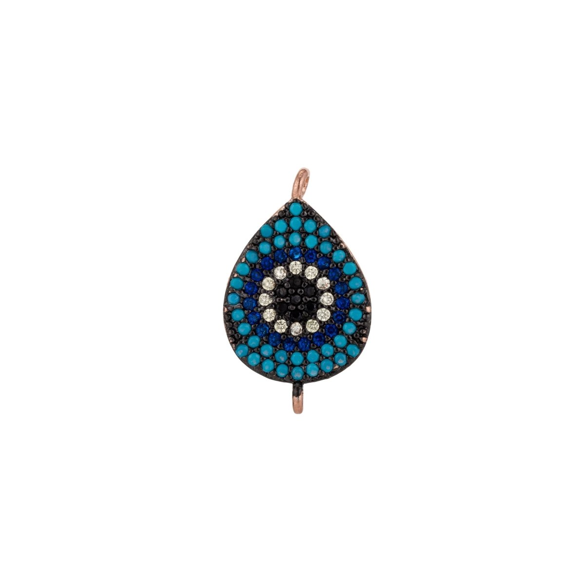 Black Turquoise Evil Eye, Teardrop Style, Gift for Mother Mom Cubic Zirconia Bracelet Charm Bead Finding Connector For Jewelry Making, F-113