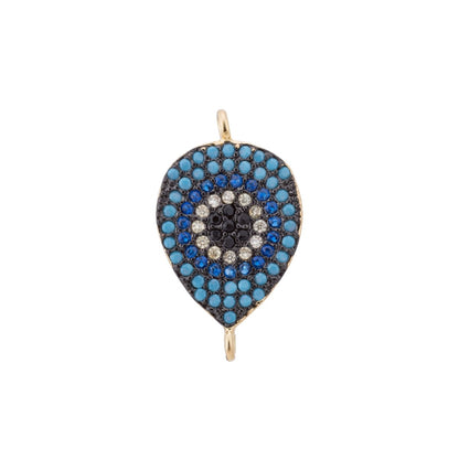 Black Turquoise Evil Eye, Teardrop Style, Gift for Mother Mom Cubic Zirconia Bracelet Charm Bead Finding Connector For Jewelry Making, F-113