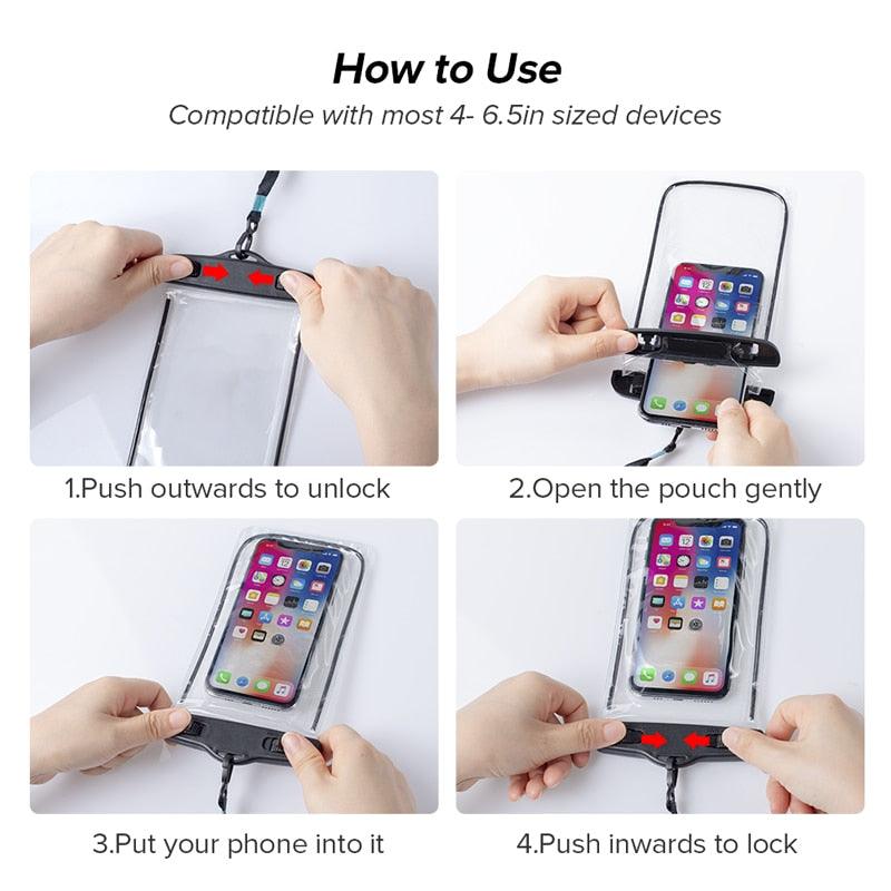 Black Waterproof Mobile Cover Pouch Mobile Case Phone Pouch for iPhone Outdoor Waterproof Phone Case Universal Bag For iPhone 13 12 11 Pro Max Waterproof Phone Pouch Case &amp; Strap