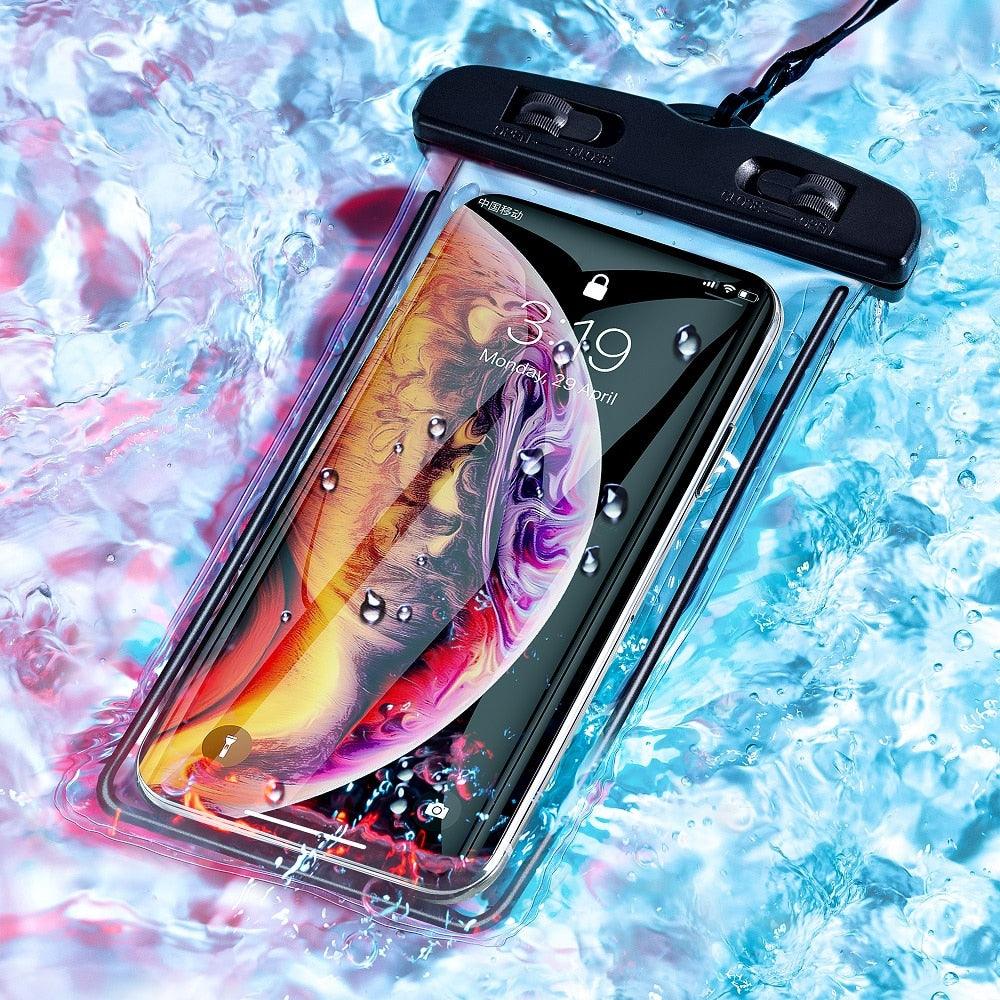 Black Waterproof Mobile Cover Pouch Mobile Case Phone Pouch for iPhone Outdoor Waterproof Phone Case Universal Bag For iPhone 13 12 11 Pro Max Waterproof Phone Pouch Case &amp; Strap
