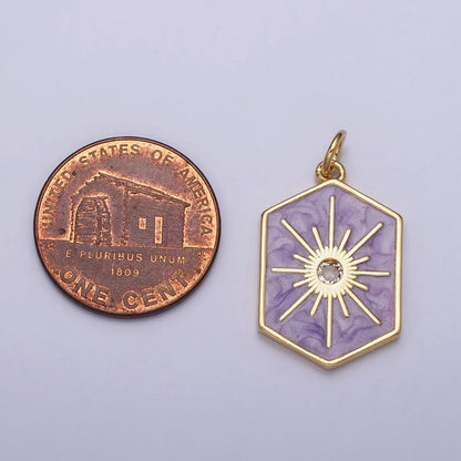 Black, White, Purple Hexagonal Celestial Sun Star Charm in Gold &amp; Silver | AC320 - AC325