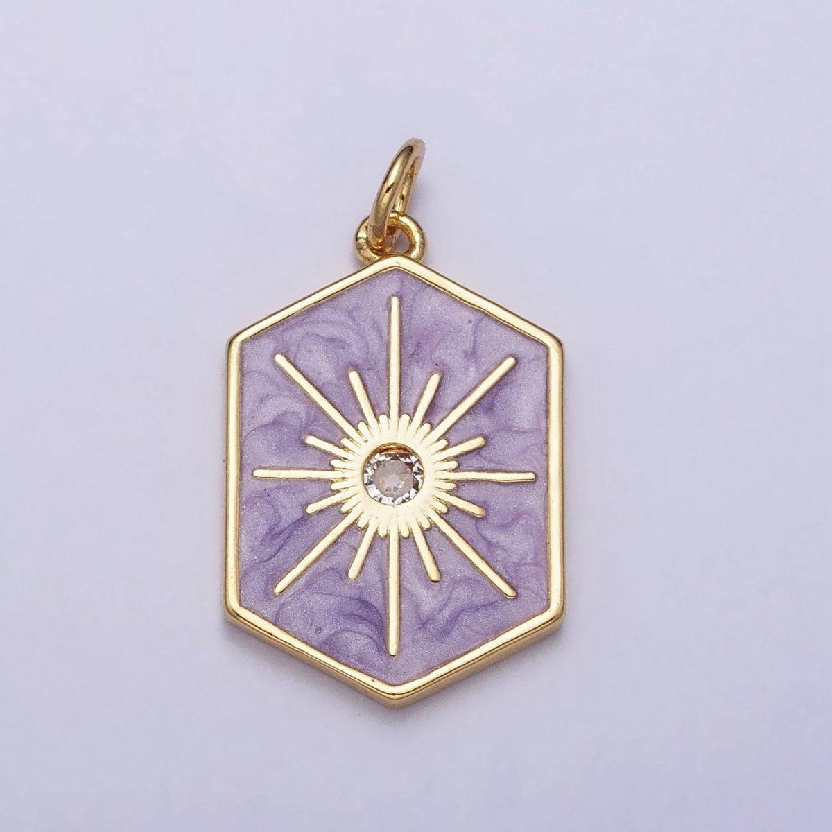 Black, White, Purple Hexagonal Celestial Sun Star Charm in Gold &amp; Silver | AC320 - AC325