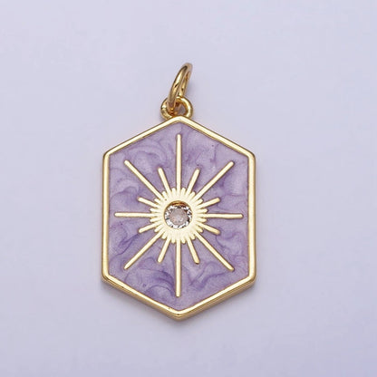 Black, White, Purple Hexagonal Celestial Sun Star Charm in Gold &amp; Silver | AC320 - AC325