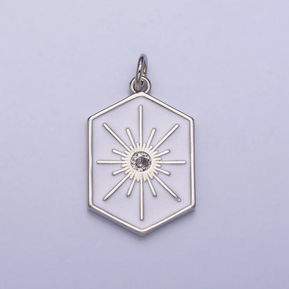 Black, White, Purple Hexagonal Celestial Sun Star Charm in Gold &amp; Silver | AC320 - AC325