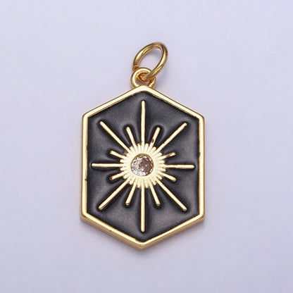 Black, White, Purple Hexagonal Celestial Sun Star Charm in Gold &amp; Silver | AC320 - AC325