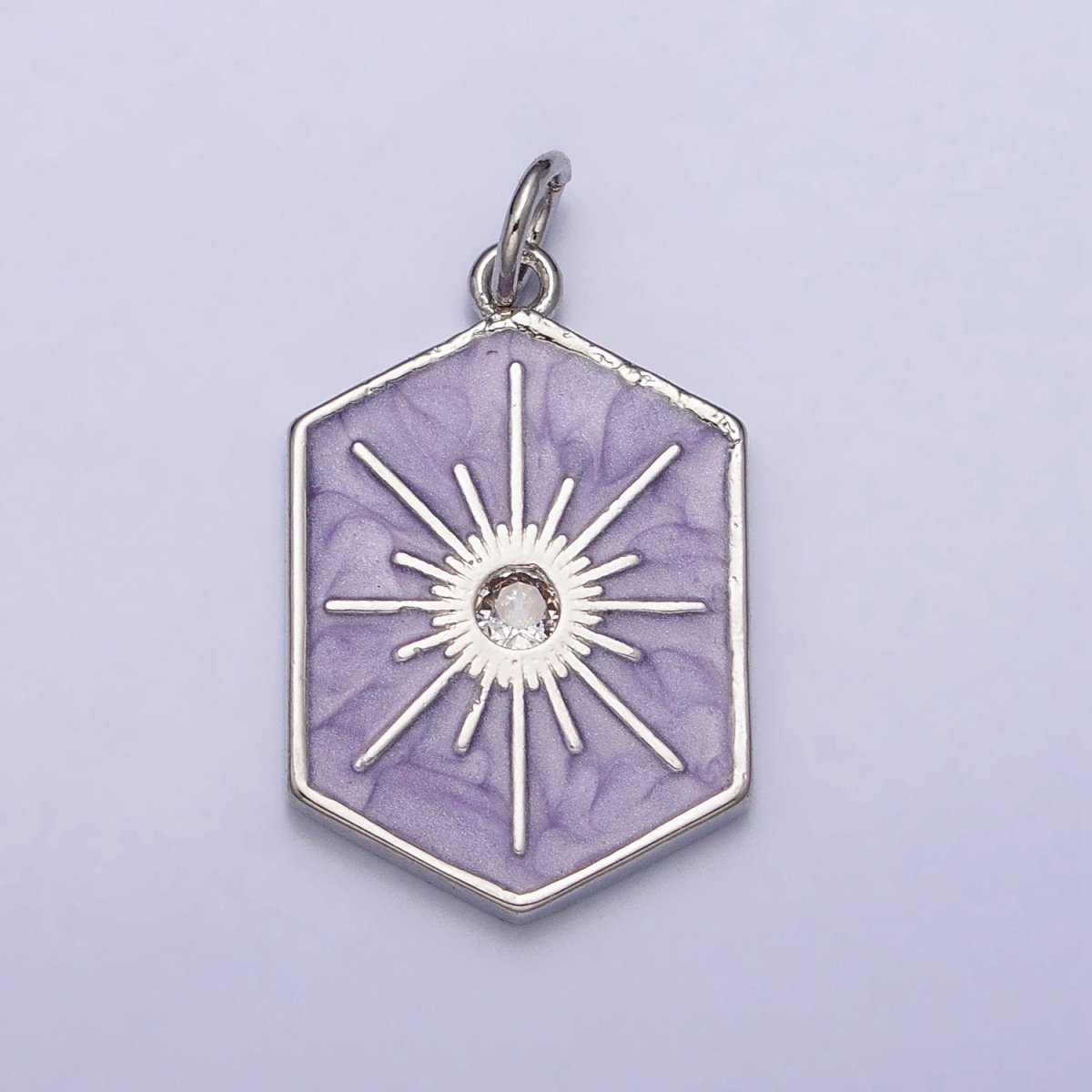 Black, White, Purple Hexagonal Celestial Sun Star Charm in Gold &amp; Silver | AC320 - AC325