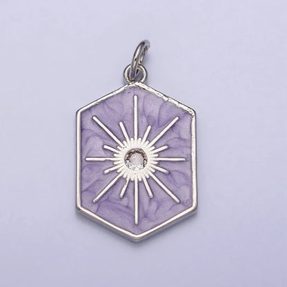 Black, White, Purple Hexagonal Celestial Sun Star Charm in Gold &amp; Silver | AC320 - AC325