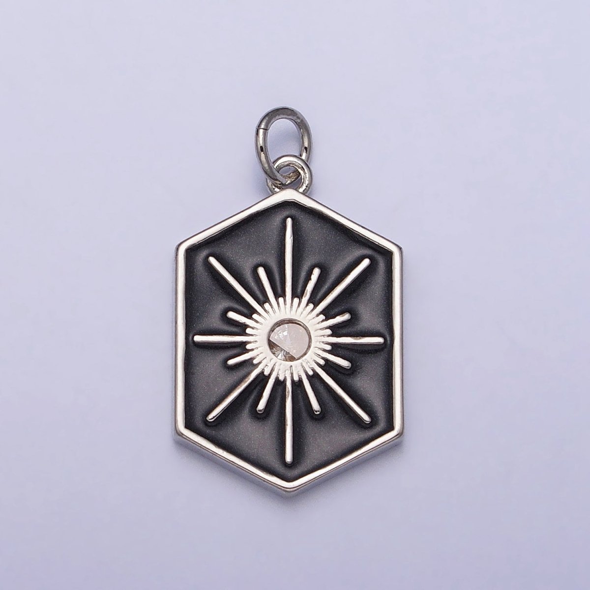 Black, White, Purple Hexagonal Celestial Sun Star Charm in Gold &amp; Silver | AC320 - AC325