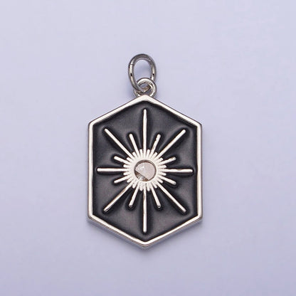 Black, White, Purple Hexagonal Celestial Sun Star Charm in Gold &amp; Silver | AC320 - AC325