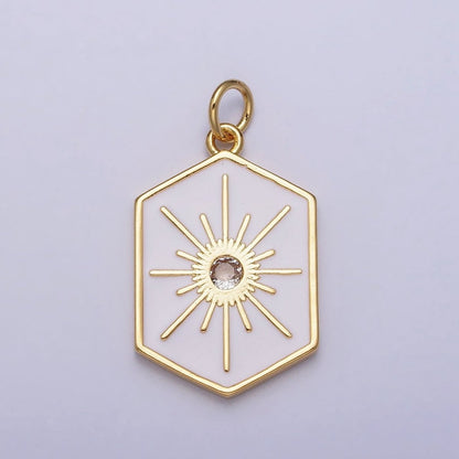 Black, White, Purple Hexagonal Celestial Sun Star Charm in Gold &amp; Silver | AC320 - AC325