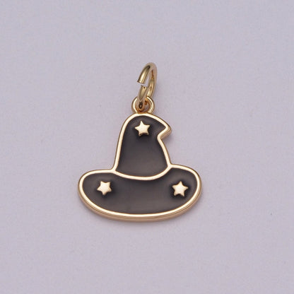 Black White Sorcerer Apprentice Miniature Hat Charm with Star, Fantasia Wizard Headpiece for Bracelet Necklace Earring Halloween Jewelry Inspired, M-853