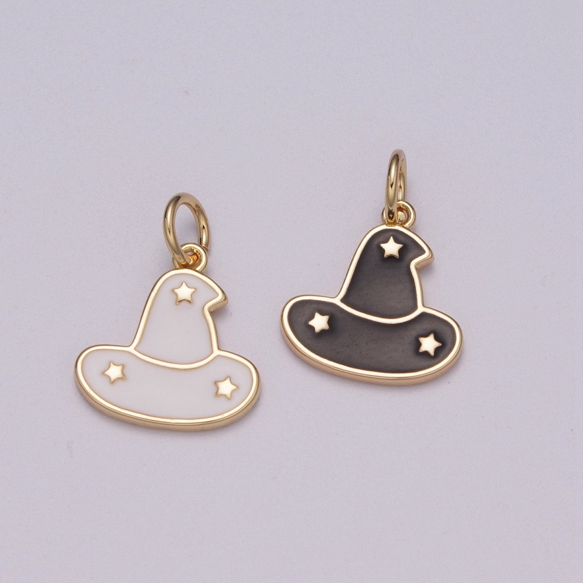 Black White Sorcerer Apprentice Miniature Hat Charm with Star, Fantasia Wizard Headpiece for Bracelet Necklace Earring Halloween Jewelry Inspired, M-853