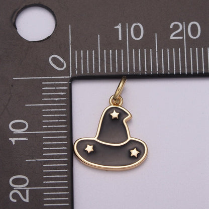 Black White Sorcerer Apprentice Miniature Hat Charm with Star, Fantasia Wizard Headpiece for Bracelet Necklace Earring Halloween Jewelry Inspired, M-853