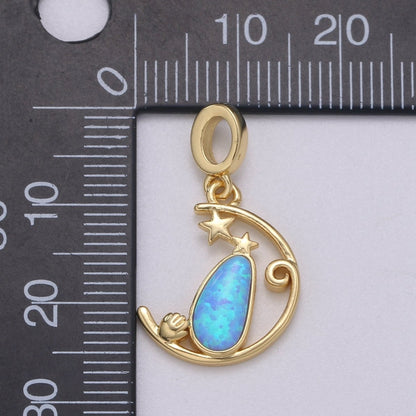 Blue and White Opal 24K Star Pendant, Teardrop Opal Charm Baby Hand Charm for Bracelet Earring Necklace H-608 H-612