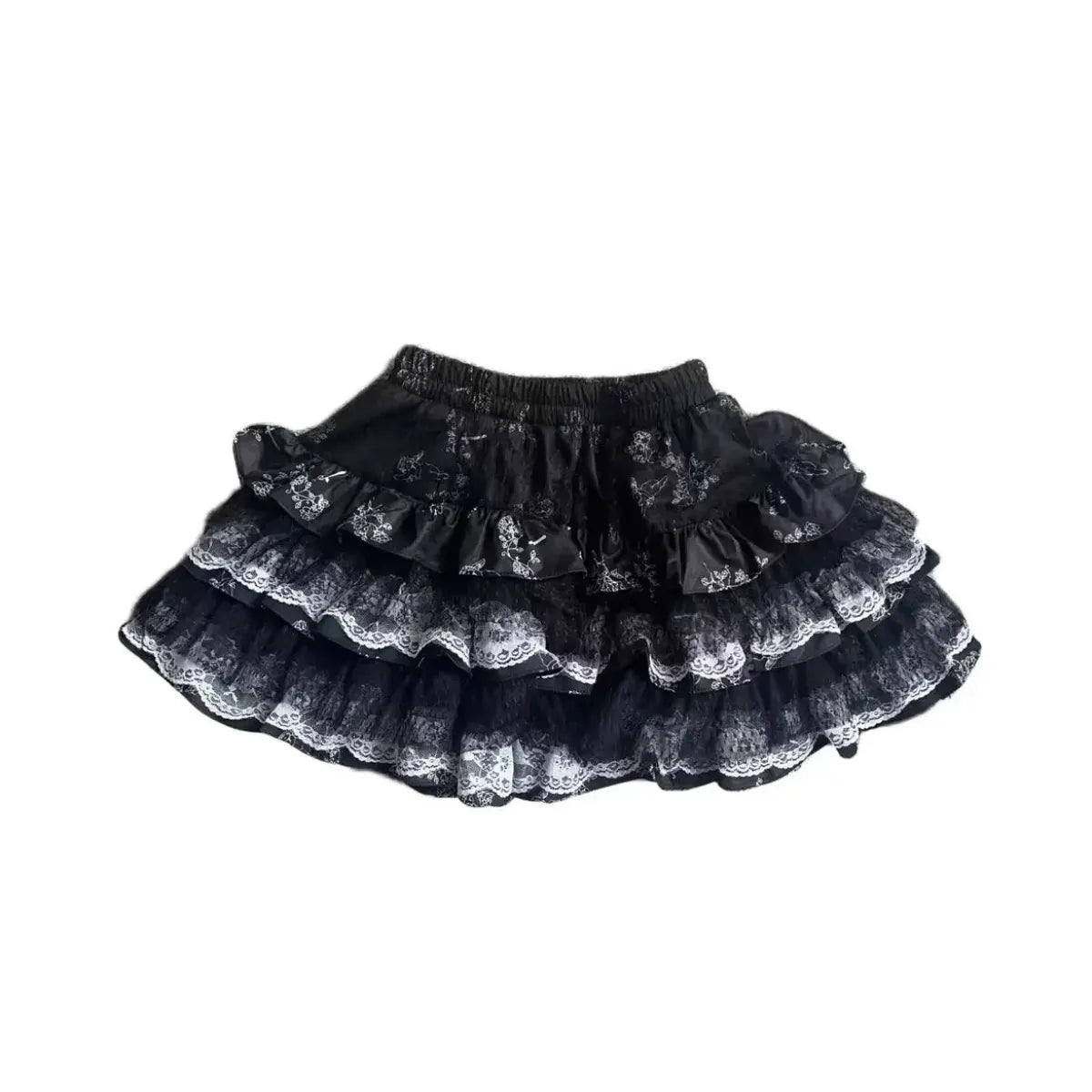 Y2K Punk Lace Mini Skirt – Gothic Layered A-Line Skirt