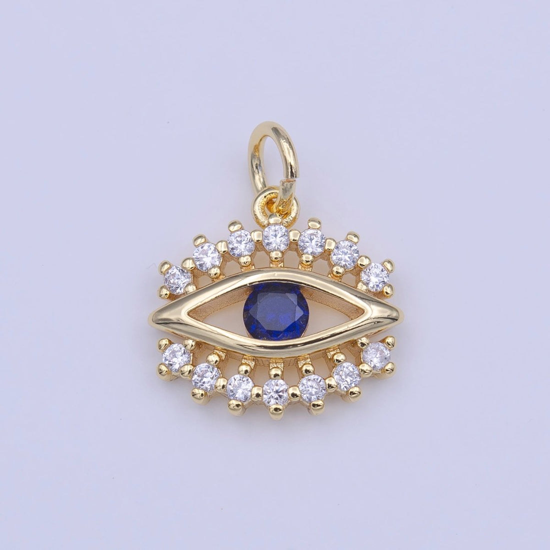 Blue Evil Eye Clear CZ Lashes Protection Gold Charm | C-417