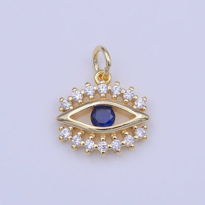 Blue Evil Eye Clear CZ Lashes Protection Gold Charm | C-417