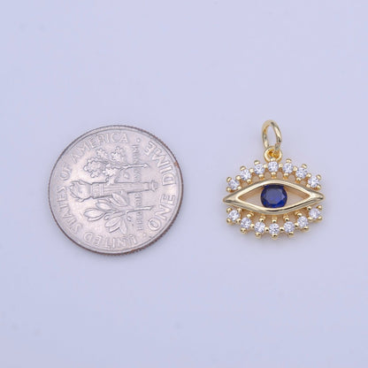 Blue Evil Eye Clear CZ Lashes Protection Gold Charm | C-417