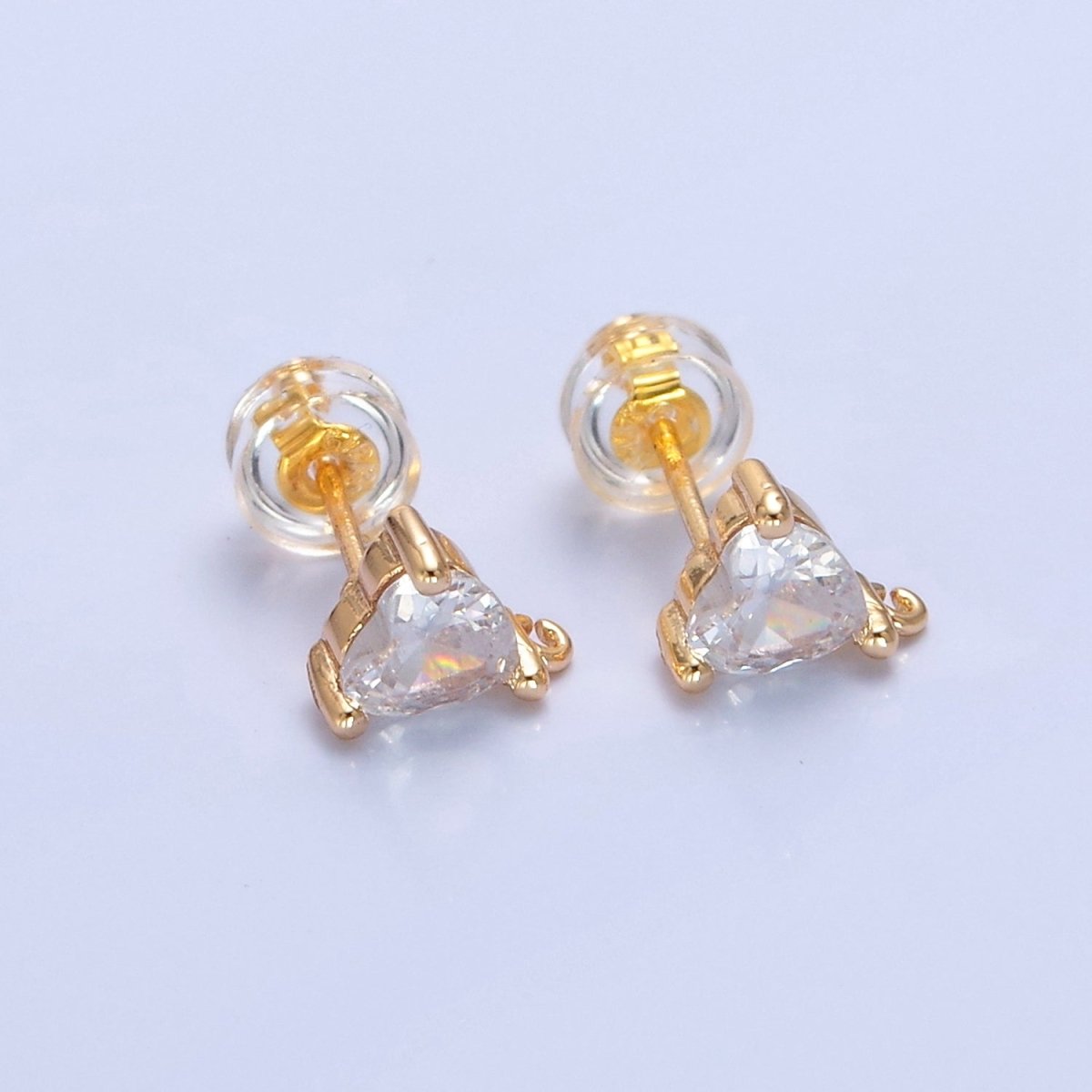 Blue / Fuchsia / Clear Heart Cubic Zirconia Gold Studs Open Loop Drop Earrings Supply  L-763~L-765