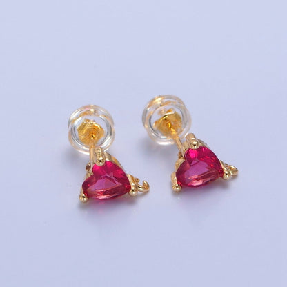 Blue / Fuchsia / Clear Heart Cubic Zirconia Gold Studs Open Loop Drop Earrings Supply  L-763~L-765