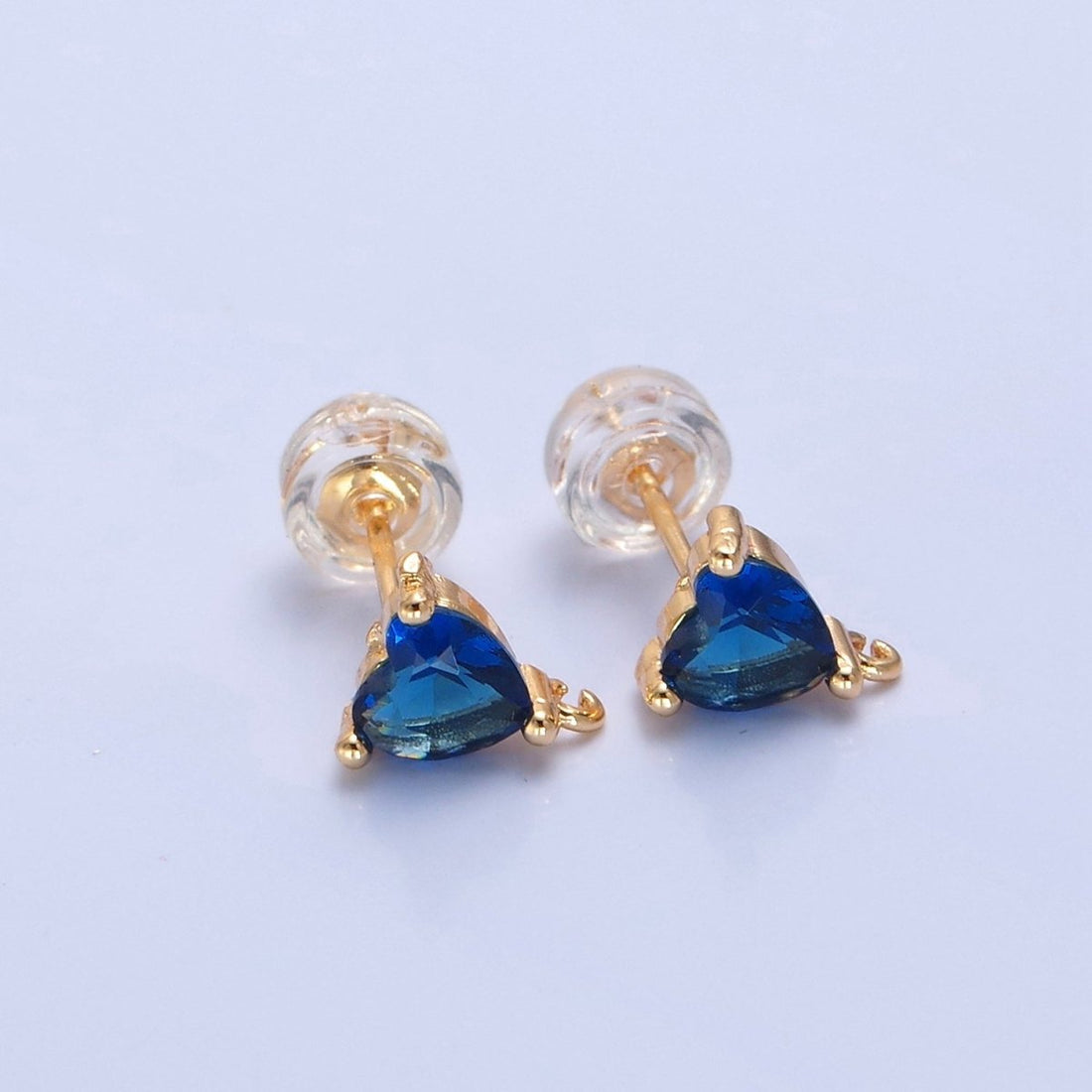 Blue / Fuchsia / Clear Heart Cubic Zirconia Gold Studs Open Loop Drop Earrings Supply  L-763~L-765