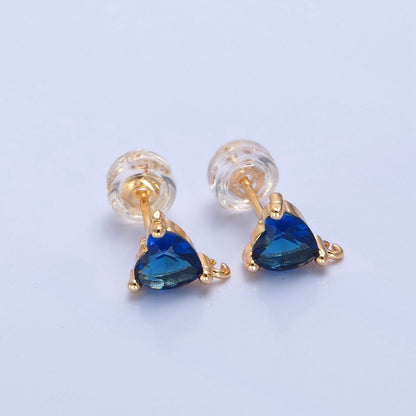 Blue / Fuchsia / Clear Heart Cubic Zirconia Gold Studs Open Loop Drop Earrings Supply  L-763~L-765