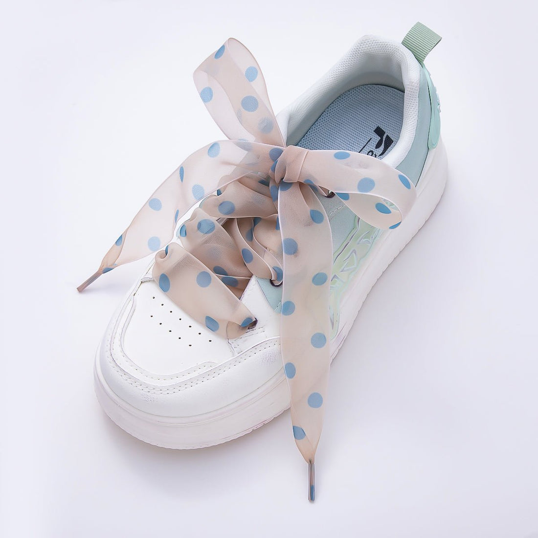 Blue Polka Dotted 55 Inch Sheer Chiffon Fabric Ribbon Shoelace Accessories | WB-00354 ~ WB-00358