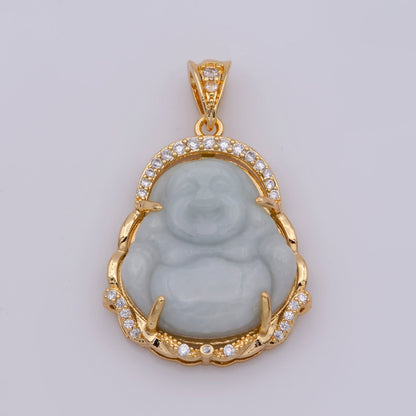 Blue Purple Red Pink Jade Buddha Pendant 18k Gold Filled Bezel
