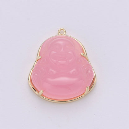 Blue Purple Red Pink Jade Buddha Pendant 18k Gold Filled Bezel