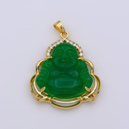 Blue Purple Red Pink Jade Buddha Pendant 18k Gold Filled Bezel