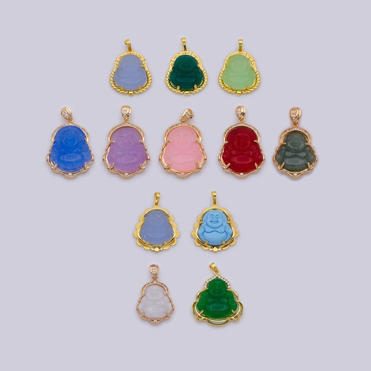 Blue Purple Red Pink Jade Buddha Pendant 18k Gold Filled Bezel