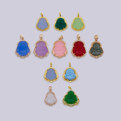 Blue Purple Red Pink Jade Buddha Pendant 18k Gold Filled Bezel