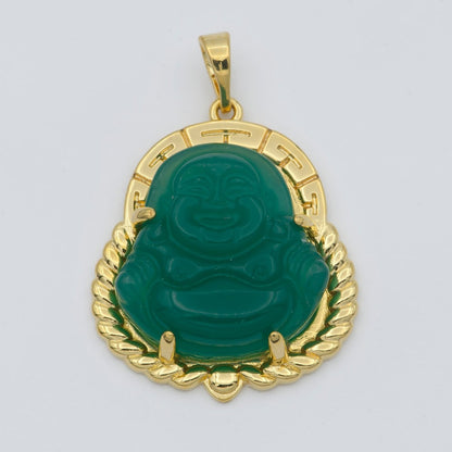 Blue Purple Red Pink Jade Buddha Pendant 18k Gold Filled Bezel
