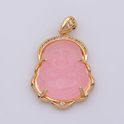 Blue Purple Red Pink Jade Buddha Pendant 18k Gold Filled Bezel