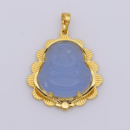 Blue Purple Red Pink Jade Buddha Pendant 18k Gold Filled Bezel