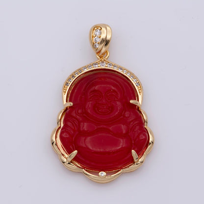 Blue Purple Red Pink Jade Buddha Pendant 18k Gold Filled Bezel