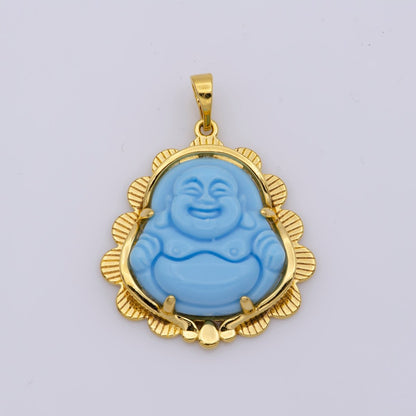 Blue Purple Red Pink Jade Buddha Pendant 18k Gold Filled Bezel