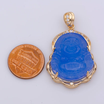 Blue Purple Red Pink Jade Buddha Pendant 18k Gold Filled Bezel