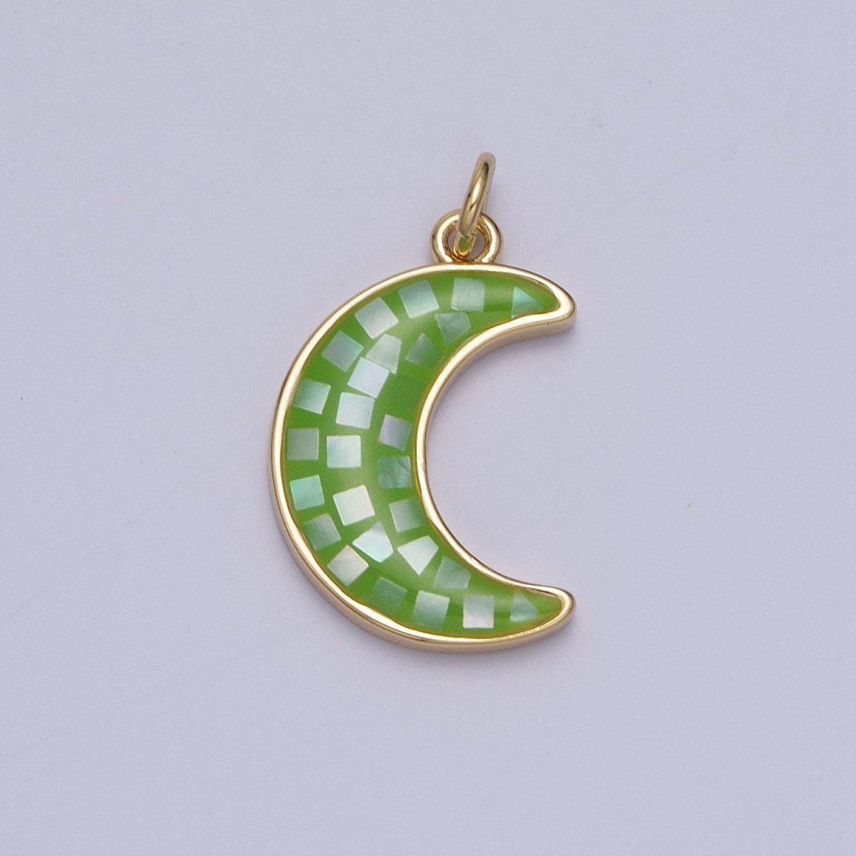 Blue, White, Pink, Purple, Green, Light Blue Opal Celestial Crescent Moon Gold Charm For Jewelry Making AG-030~AG-035
