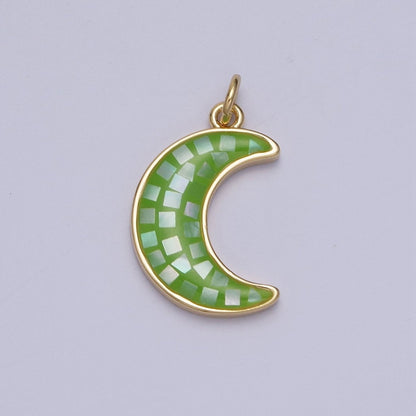 Blue, White, Pink, Purple, Green, Light Blue Opal Celestial Crescent Moon Gold Charm For Jewelry Making AG-030~AG-035