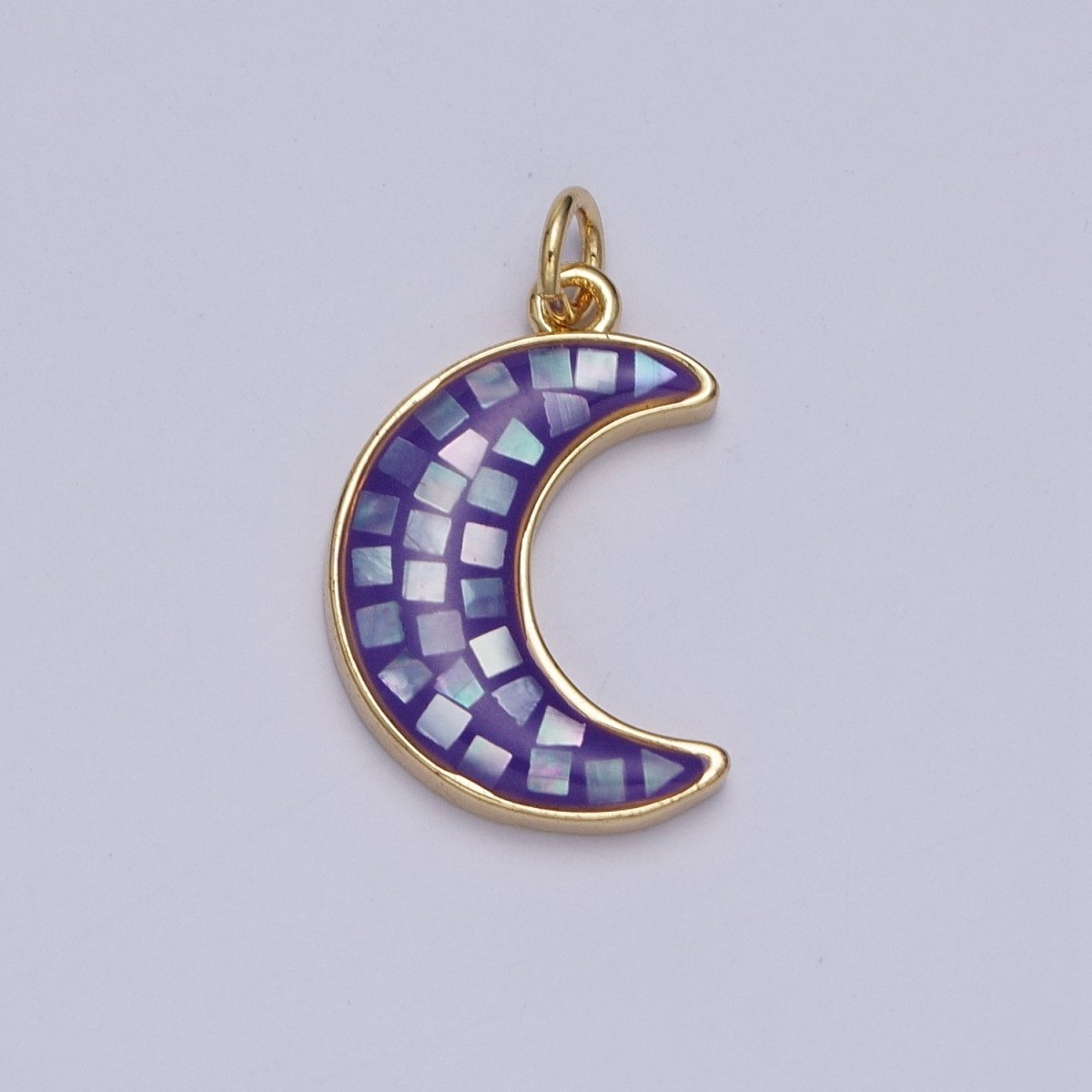 Blue, White, Pink, Purple, Green, Light Blue Opal Celestial Crescent Moon Gold Charm For Jewelry Making AG-030~AG-035