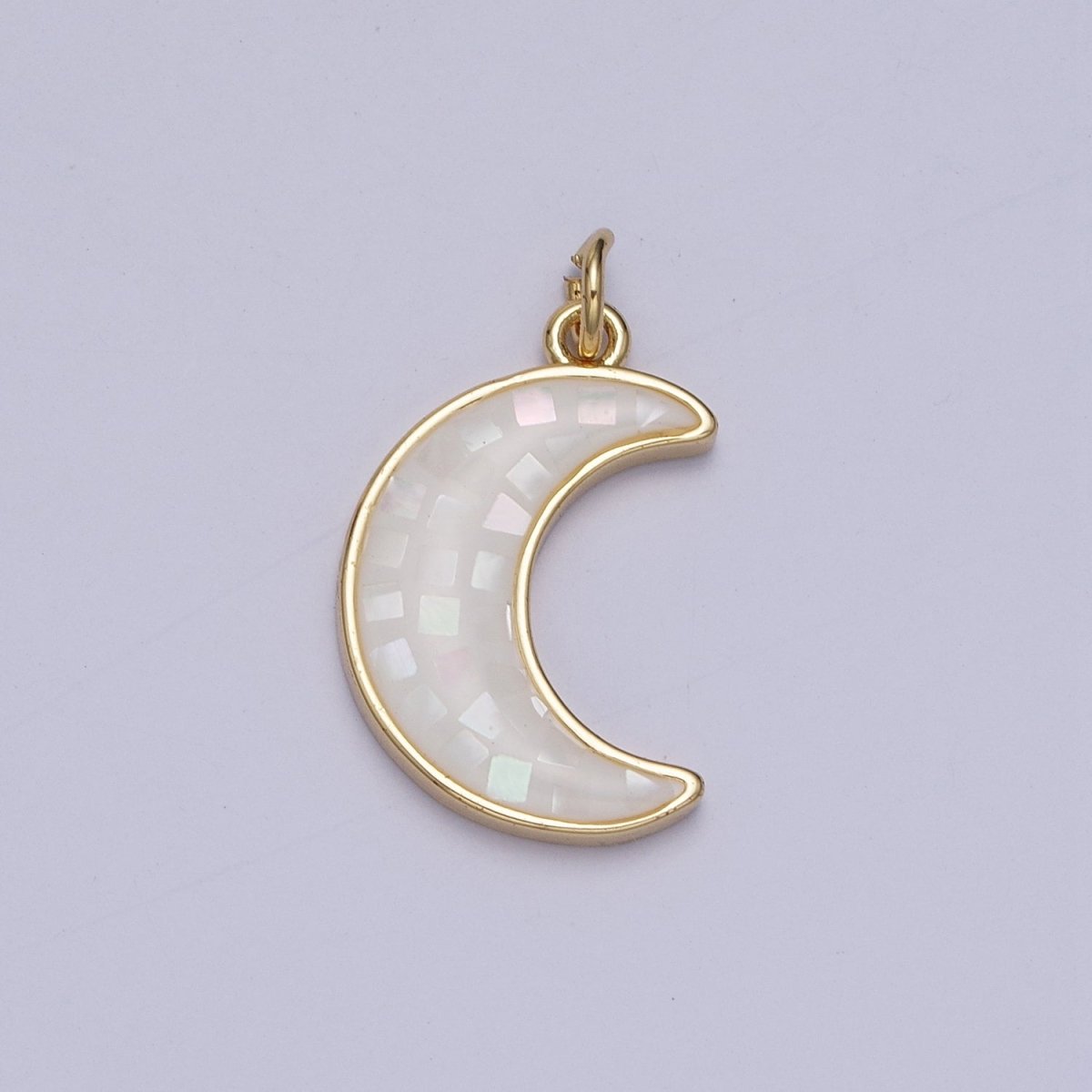 Blue, White, Pink, Purple, Green, Light Blue Opal Celestial Crescent Moon Gold Charm For Jewelry Making AG-030~AG-035