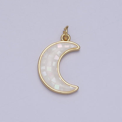 Blue, White, Pink, Purple, Green, Light Blue Opal Celestial Crescent Moon Gold Charm For Jewelry Making AG-030~AG-035