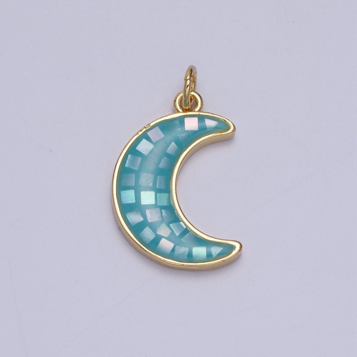 Blue, White, Pink, Purple, Green, Light Blue Opal Celestial Crescent Moon Gold Charm For Jewelry Making AG-030~AG-035