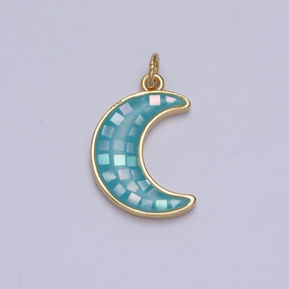 Blue, White, Pink, Purple, Green, Light Blue Opal Celestial Crescent Moon Gold Charm For Jewelry Making AG-030~AG-035