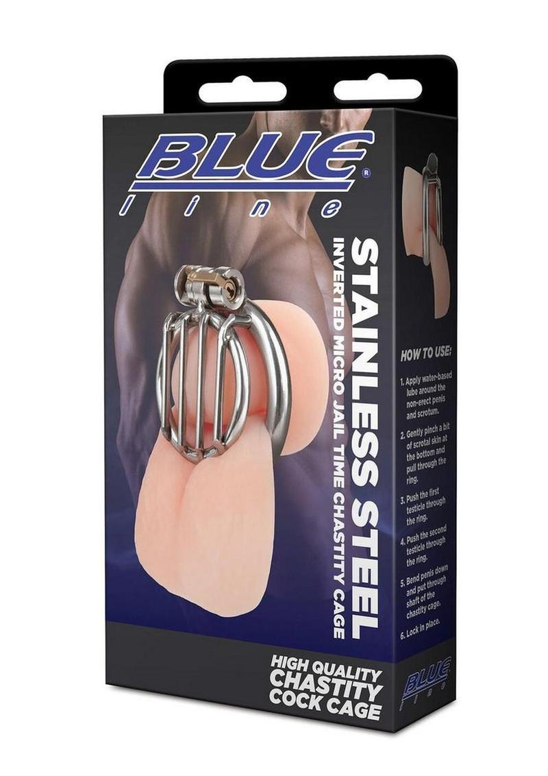 Blue Line Stainless Steel Chastity Cage