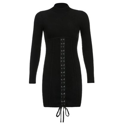 Black Tie Up Dress for Autumn
