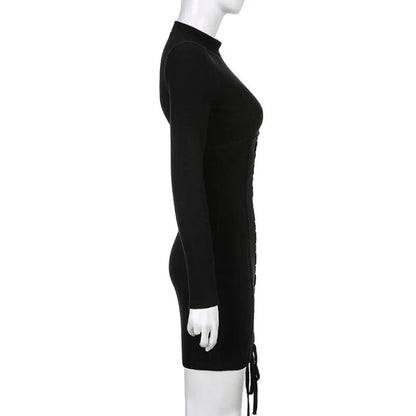 Black Tie Up Dress for Autumn
